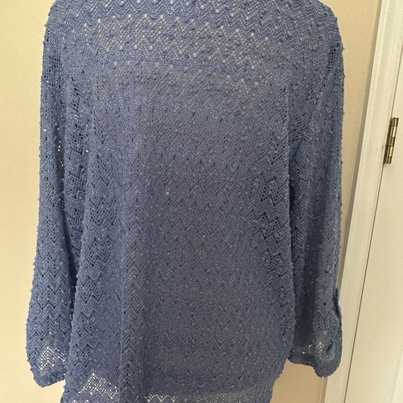 Alfred Dunner Open Front Crochet Jacket with Sequins 3/4 Sleeves - Picture 5 of 7